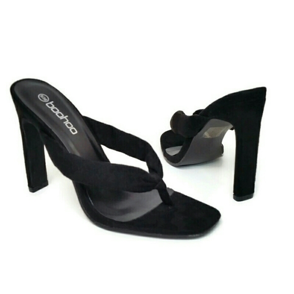 Boohoo Open Toe Post Thong Slim Heel Mule Sandals - Picture 2 of 10